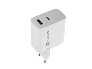 Natec USB Charger Ribera GaN 1x USB-A + 1x USB-C 65W, Бял