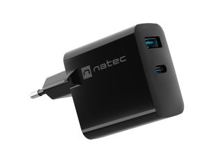Natec USB Charger Ribera GaN 1X USB-A + 1X USB-C 65W, Черен