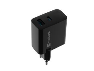 Natec USB Charger Ribera GaN 1X USB-A + 1X USB-C 65W, Черен