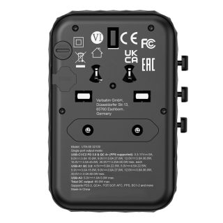 Verbatim UTA-05 GaN III универсален пътен адаптер с 2 x USB-C PD 65W & QC 4+ / 2 x USB-A