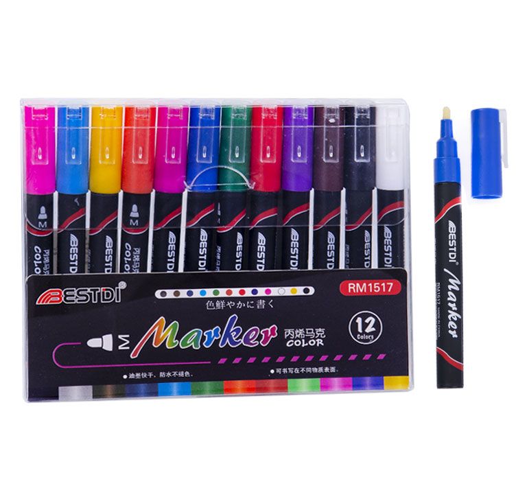 Маркери АКРИЛНИ 12 цвята К-Т BESTDI RM1517 !!!