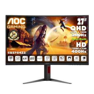 AOC CQ27G4Z2, 27" Curved 1500R, Fast VA, WLED, 2560x1440@260Hz (OC, Native 240Hz), 1ms GtG, 0.5ms MPRT, 400cd/m2, 3000:1, 80M:1 DCR, Adaptive Sync, FlickerFree, Anti-Blue Light, Tilt, Height Adjust, Swivel, 2xHDMI, DP