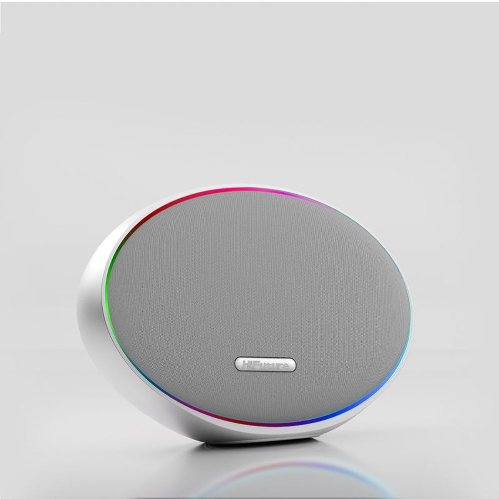 HiFuture ORBIT Silver, 80W изходна мощност (макс.), вграден мощен DSP с DynaBoost технология, свързване към стерео система (TWS режим), Wireless 5.4, Orbit Lighting, алуминиева елегантност, до 8 часа възпроизвеждане, поддръжка на външен медиен плейър, връзка: USB