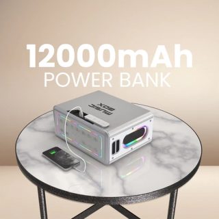 HiFuture MusicBox Silver, 3-посочна тонколона, 100W изходна мощност, вградена DynaBoost бас технология, вграден DC12V захранващ порт за непрекъсната игра, караоке танцуващи светлини, до 8 часа възпроизвеждане, Bluetooth 5.3, Pair to Play (TWS режим)