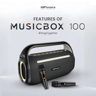HiFuture MusicBox100 Black, 20W Output, Karaoke Enable, Two Wireless Microphone, 4000mAh Battery (Support Power Bank), RGB Lighting, Pair to Play (TWS Mode), Bluetooth 5.3