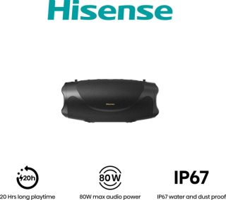 Hisense FlexBoom парти високоговорител 2.0 канала, 80W, BT, 20 часа възпроизвеждане, IP67 водо- и прахоустойчив, Ambient Light, черен
