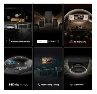 Hisense HT Saturn, 4.1.2Ch Sound Bar с безжичен субуфер, 720W, Dolby Atmos, настроен от Devialet, DTS:X, четири сателитни говорителя, черен