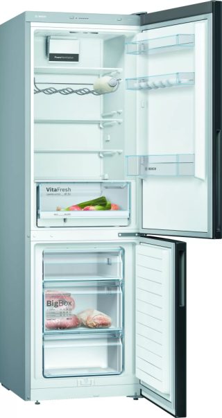 Bosch KGT36VSCHE SER4 FS Fridge-freezer LowFrost, E, 186/60/55 cm, 308 л (214+94), 39 dB, VitaFresh, вентилатор, черен