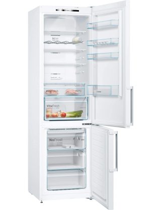 Хладилник Bosch KGN39VWEQ SER4 FS NoFrost, E, 203/60/66cm, 368 л (279+89), 39 dB(C), VitaFresh, дръжки, бял