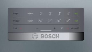 Bosch KGH922LEQ SER4 Вградим хладилник с фризер със система NoFrost, енергиен клас E, 203/60/66 cm, 368 L (279 + 89), 39 dB(A), с VitaFresh, бутилкова стойка, дръжки, неръждаема стомана, дисплей