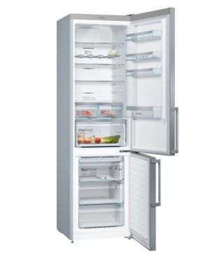 Bosch KGH922LEQ SER4 Вградим хладилник с фризер със система NoFrost, енергиен клас E, 203/60/66 cm, 368 L (279 + 89), 39 dB(A), с VitaFresh, бутилкова стойка, дръжки, неръждаема стомана, дисплей