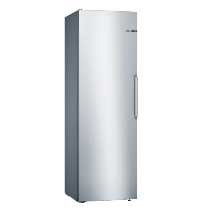 Хладилник Bosch KSV36FIEP SER4, свободностоящ, енергиен клас E, 186/60/65 см, 346 л, 39 dB, VitaFresh, рафтове EasyAccess, SuperCooling, вентилатор, дисплей, дръжка, неръждаема стомана със защита от пръстови отпечатъци