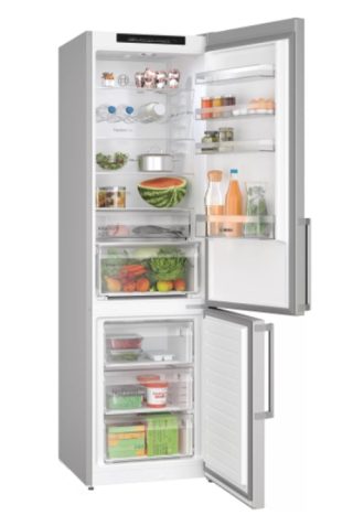 Bosch KGN39VIBT SER6 FS хладилник с фризер NoFrost, C, 203/60/66cm, 363 l (260+103), 35 dB(B), VitaFresh XXL, чекмедже 0°, Metal Backwall с Multi Airflow, Flex Interior, Intelligent Inverter Technology, Black ColorGlass, HC ready