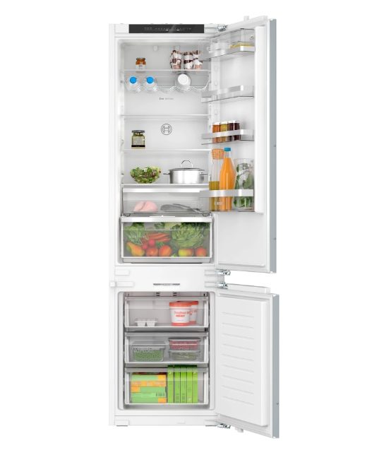 Bosch KIN96ADC0 SER6 Вграден хладилник с фризер XL, NoFrost фризер, енергиен клас C, 193,5 см, 290 л (215+75), 34 dB(B), IceCube, VitaFresh XXL 0°, EcoAirflow, рафт за бутилки, аларма за отворена врата, SoftClose плосък панта