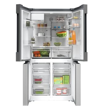 Bosch KFD96APEA SER6 Multi-door хладилник-фризер, NoFrost, E, 183/91/73, 574л (375+199), 39dB(C), IC, 1 чекмедже VitaFresh 0° XXL - риба и месо, 1 чекмедже Vitafresh с контрол на влажността, Quick Ice&water диспенсер с водна връзка, осветление на фризера, HC, Inox