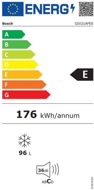 Bosch GIV21AFE0 SER6 BI вграден фризер, LowFrost, E, 87,4 см, 97 л, 36 dB, 3 чекмеджета (1 BigBox), LED управление, flush-folding