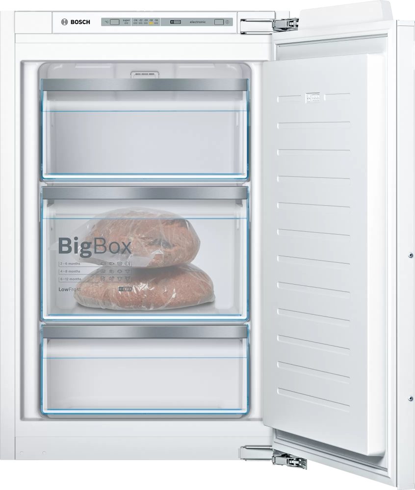 Bosch GIV21AFE0 SER6 BI вграден фризер, LowFrost, E, 87,4 см, 97 л, 36 dB, 3 чекмеджета (1 BigBox), LED управление, flush-folding